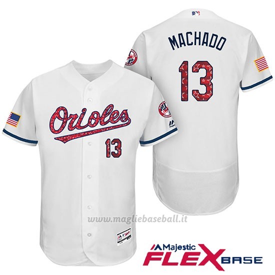 Maglia Baseball Uomo Baltimore Orioles 2017 Estrellas Y Rayas 13 Manny Machado Bianco Flex Base